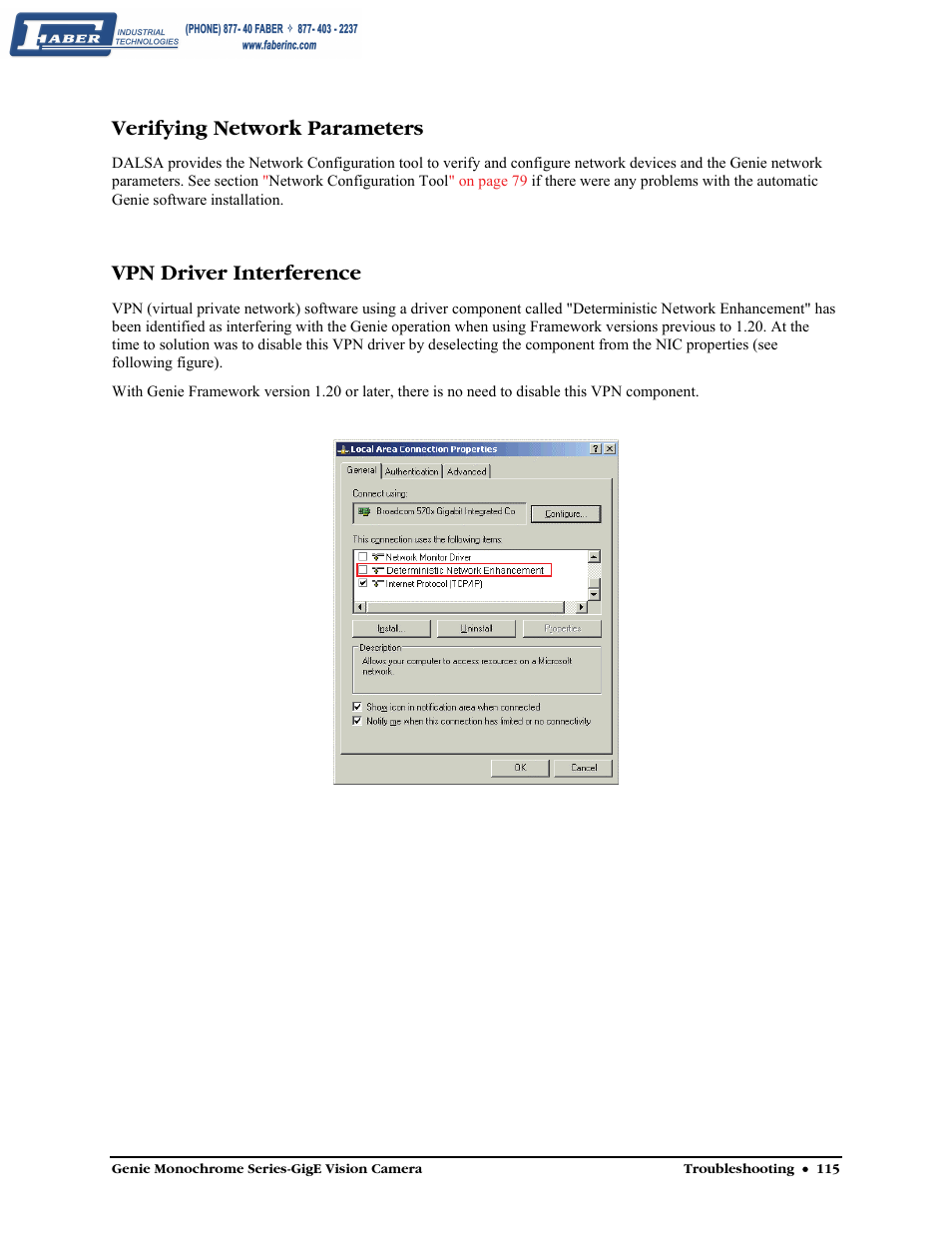 Verifying network parameters, Vpn driver interference | Faber Genie M1600 User Manual | Page 117 / 127