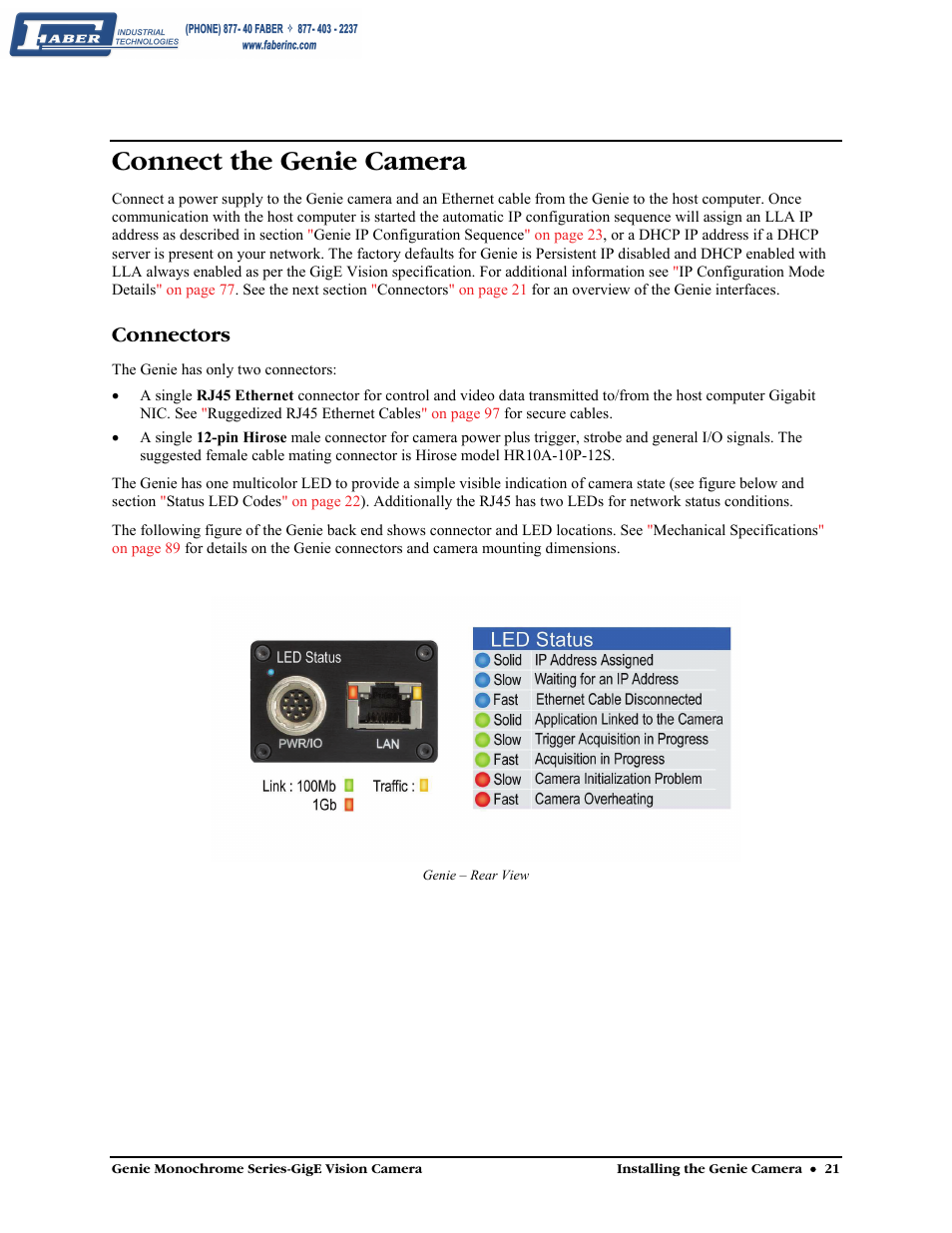 Connect the genie camera, Connectors | Faber Genie M1600 User Manual | Page 23 / 127