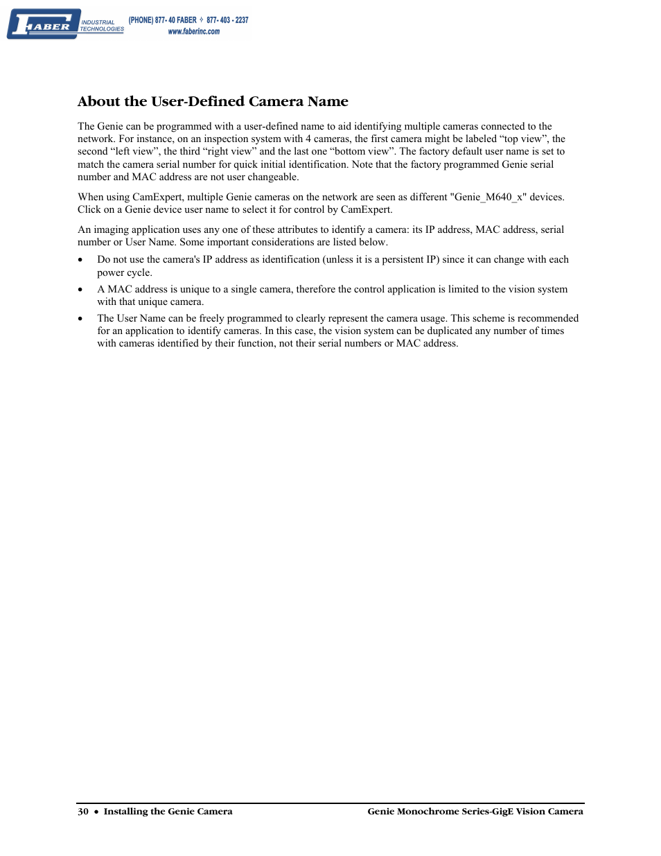 About the user-defined camera name | Faber Genie M1600 User Manual | Page 32 / 127