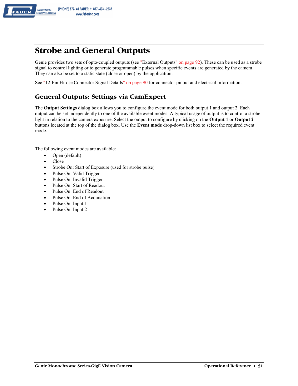 Strobe and general outputs, General outputs: settings via camexpert | Faber Genie M1600 User Manual | Page 53 / 127