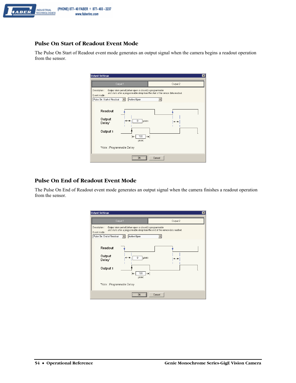 Pulse on start of readout event mode, Pulse on end of readout event mode | Faber Genie M1600 User Manual | Page 56 / 127