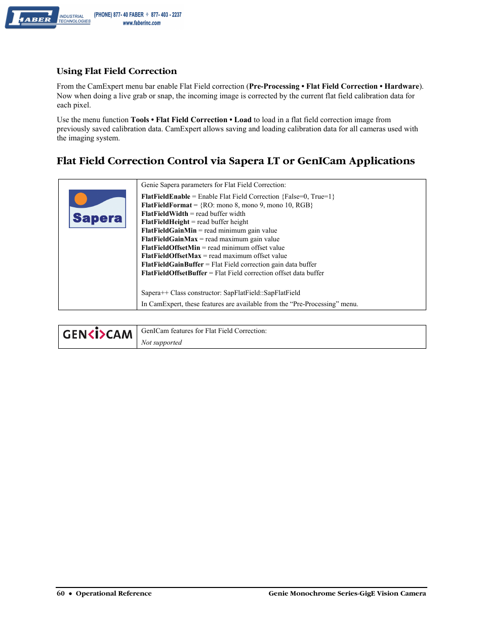 Using flat field correction, Sapera | Faber Genie M1600 User Manual | Page 62 / 127
