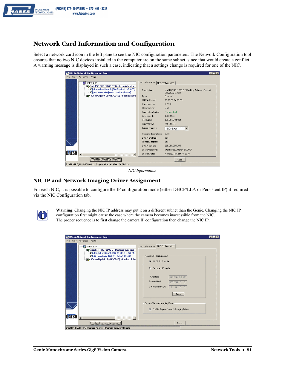 Network card information and configuration | Faber Genie M1600 User Manual | Page 83 / 127