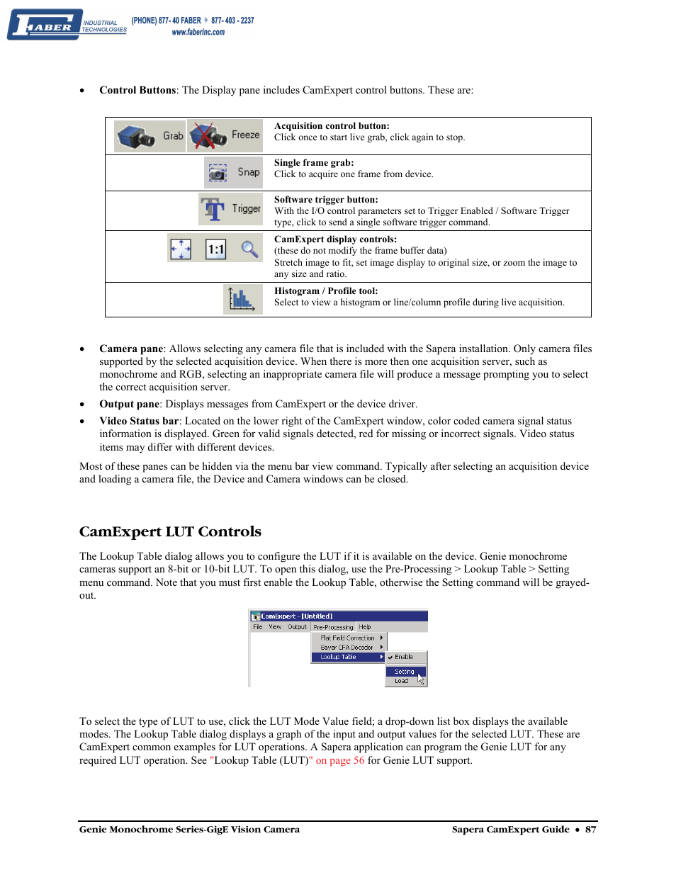 Camexpert lut controls | Faber Genie M1600 User Manual | Page 89 / 127