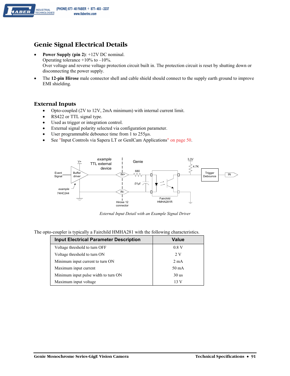 Genie signal electrical details, External inputs | Faber Genie M1600 User Manual | Page 93 / 127