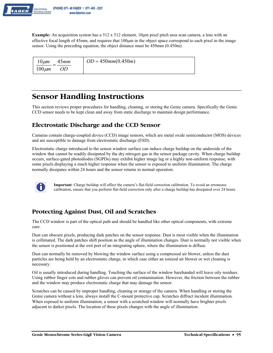 Sensor handling instructions, Electrostatic discharge and the ccd sensor, Protecting against dust, oil and scratches | Faber Genie M1600 User Manual | Page 97 / 127