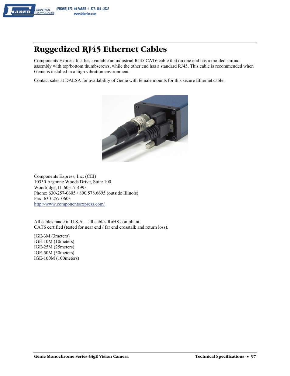 Ruggedized rj45 ethernet cables | Faber Genie M1600 User Manual | Page 99 / 127