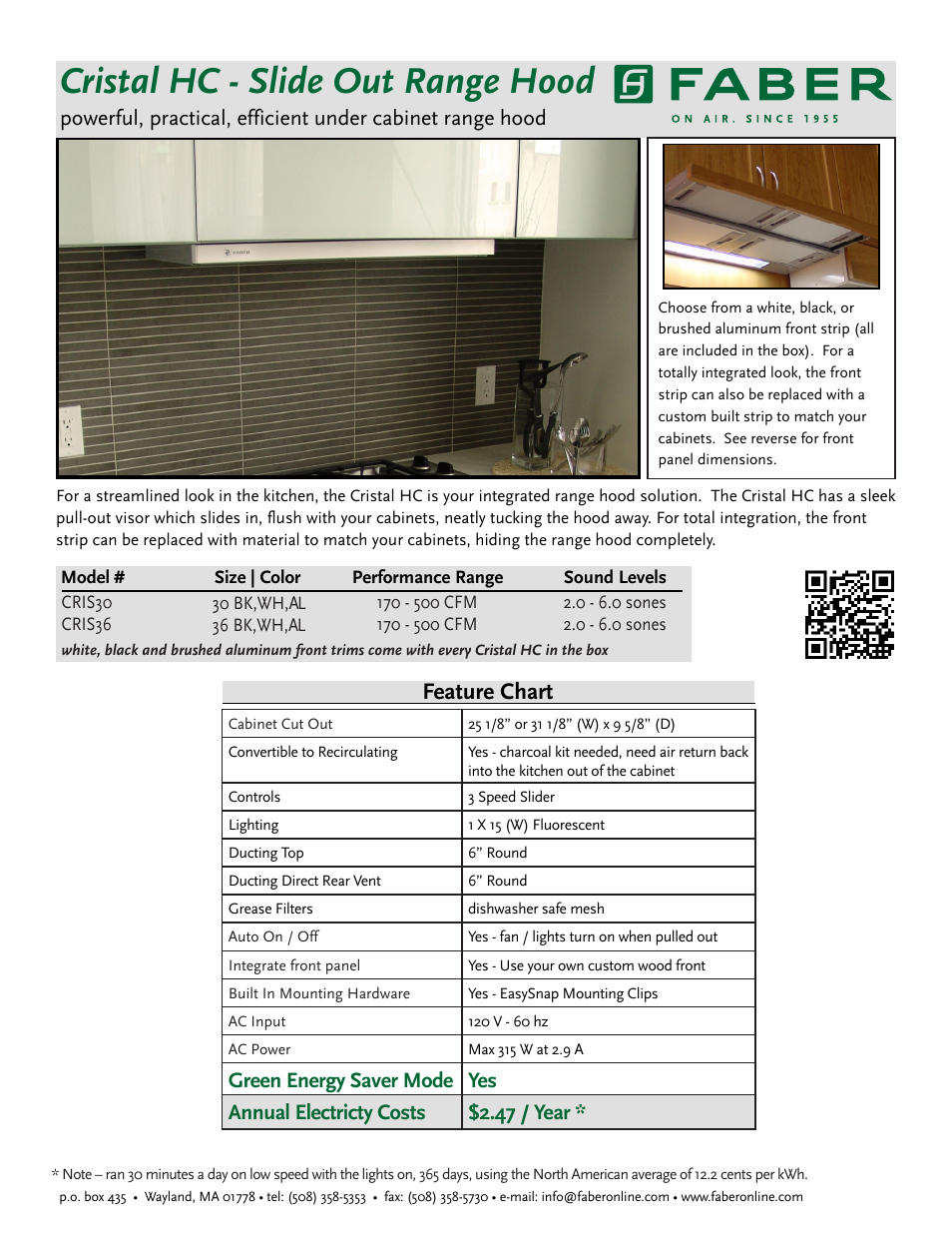 Faber CRIS30 User Manual | 2 pages