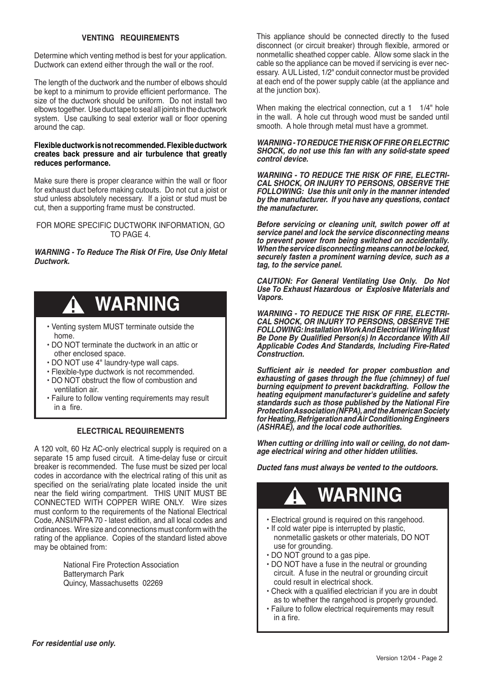 Warning | Faber PRO MAGNUMw User Manual | Page 2 / 7