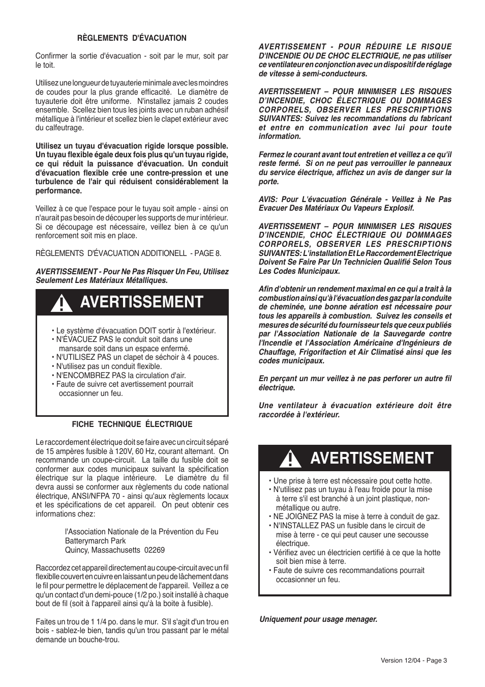 Avertissement | Faber PRO MAGNUMw User Manual | Page 3 / 7