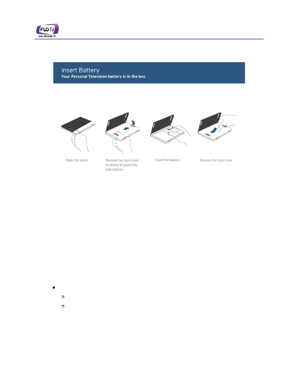 1 installing the battery, 2 charging the battery | FLO TV PTV350 User Manual | Page 7 / 48