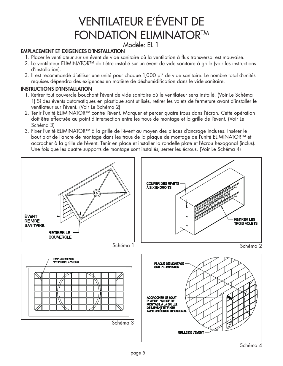Ventilateur e’évent de fondation eliminator | Field Controls Eliminator EL-1R User Manual | Page 5 / 12