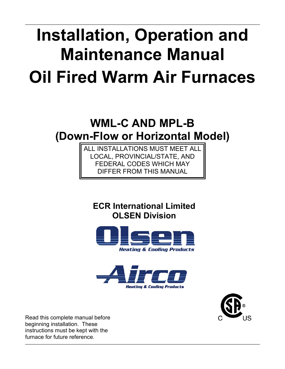 Field Controls WML-C User Manual | 40 pages