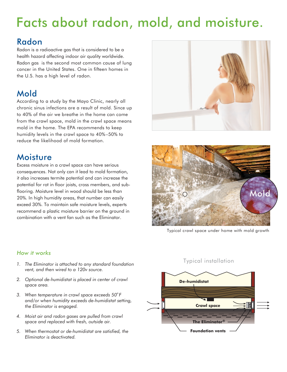 Facts about radon, mold, and moisture, Mold, Radon | Moisture | Field Controls Eliminator User Manual | Page 3 / 4