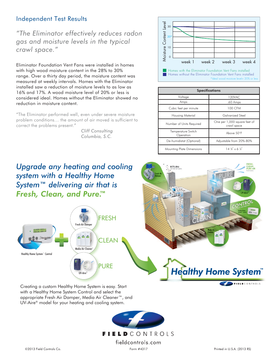 Clean fresh pure, Independent test results | Field Controls Eliminator User Manual | Page 4 / 4