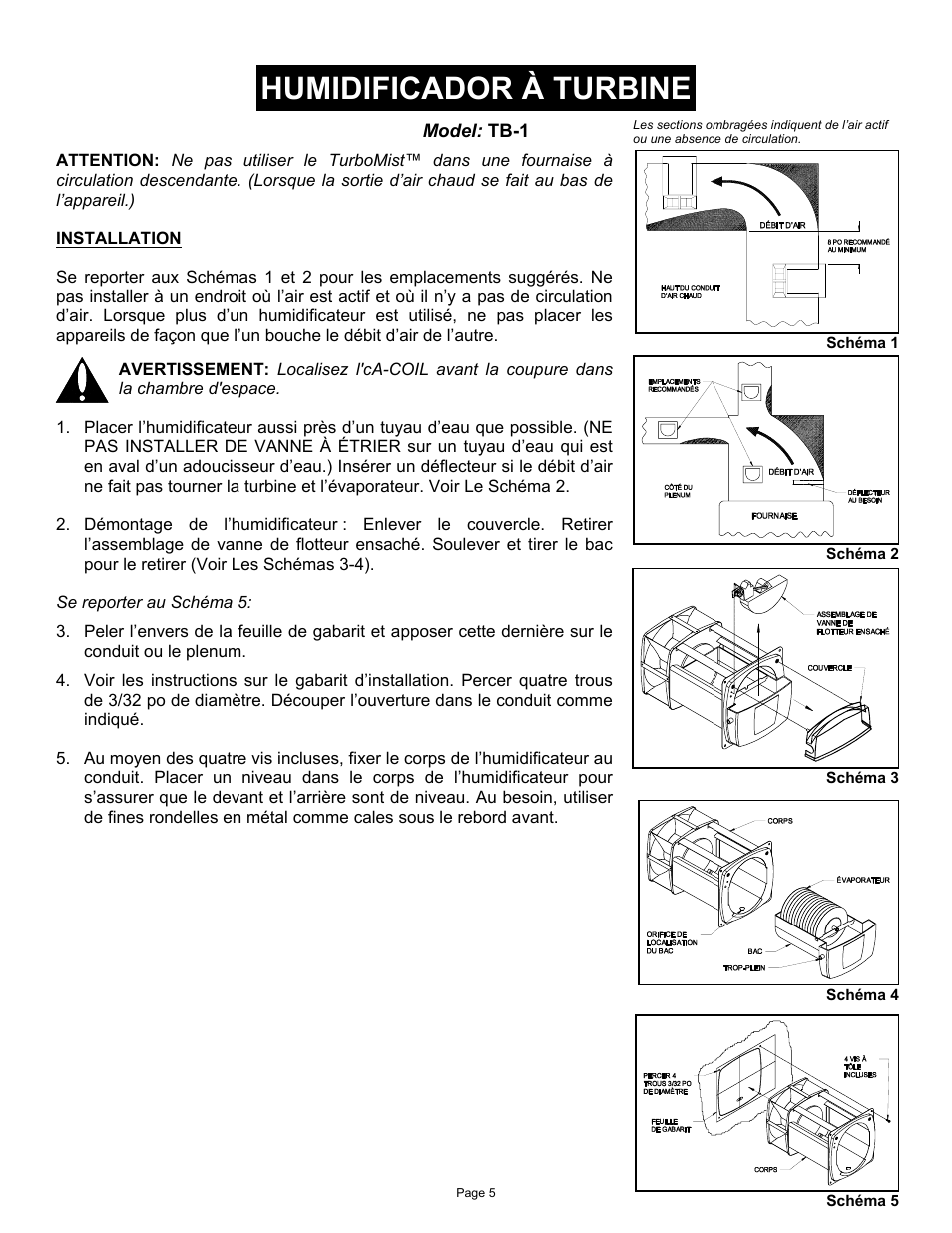 Humidificador à turbine | Field Controls TURBINE TB-1 User Manual | Page 5 / 12