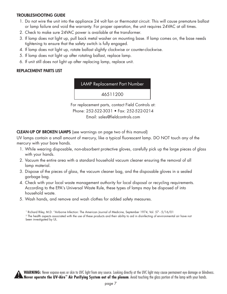 Field Controls UV-16/24 User Manual | Page 7 / 8