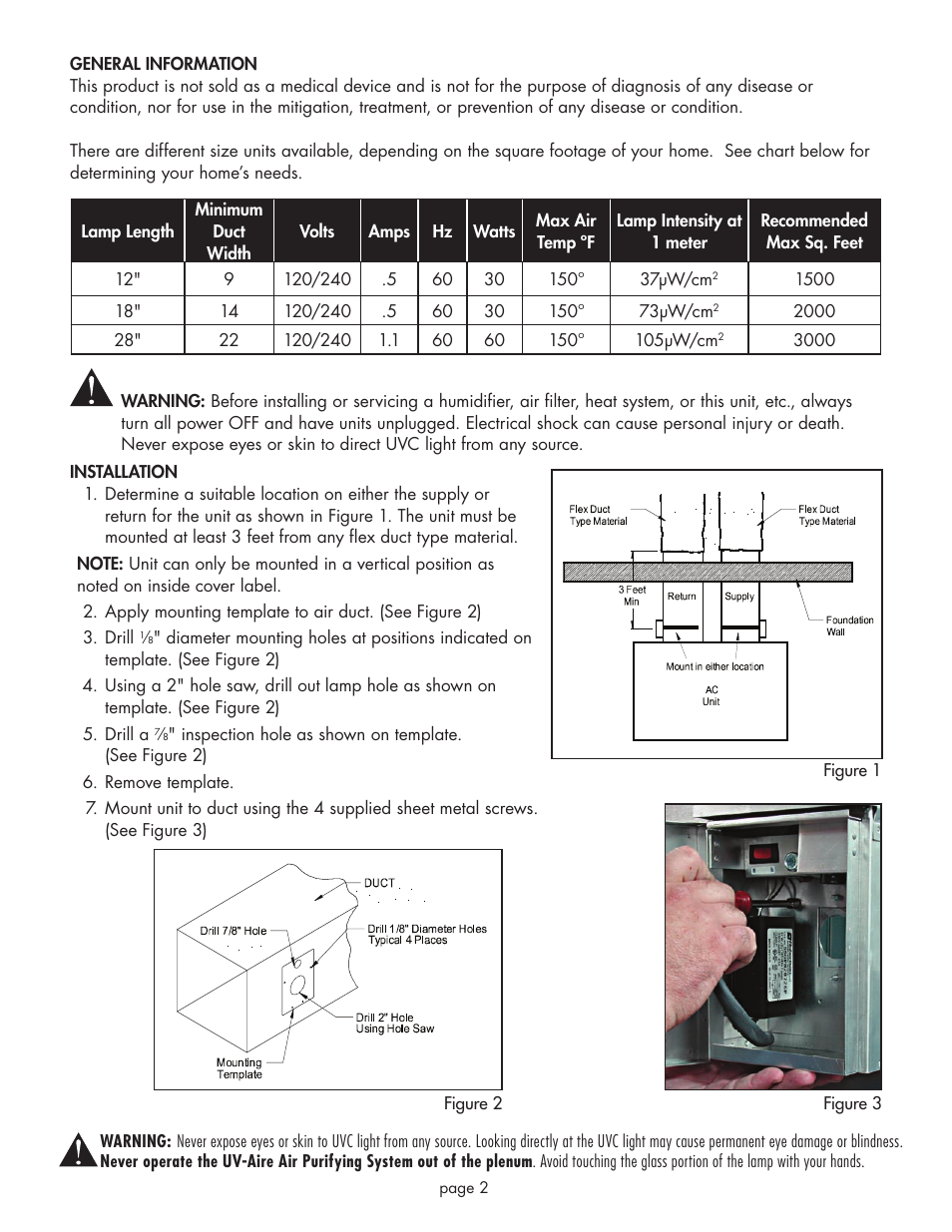 Field Controls UV-AIRE UV-E User Manual | Page 2 / 8