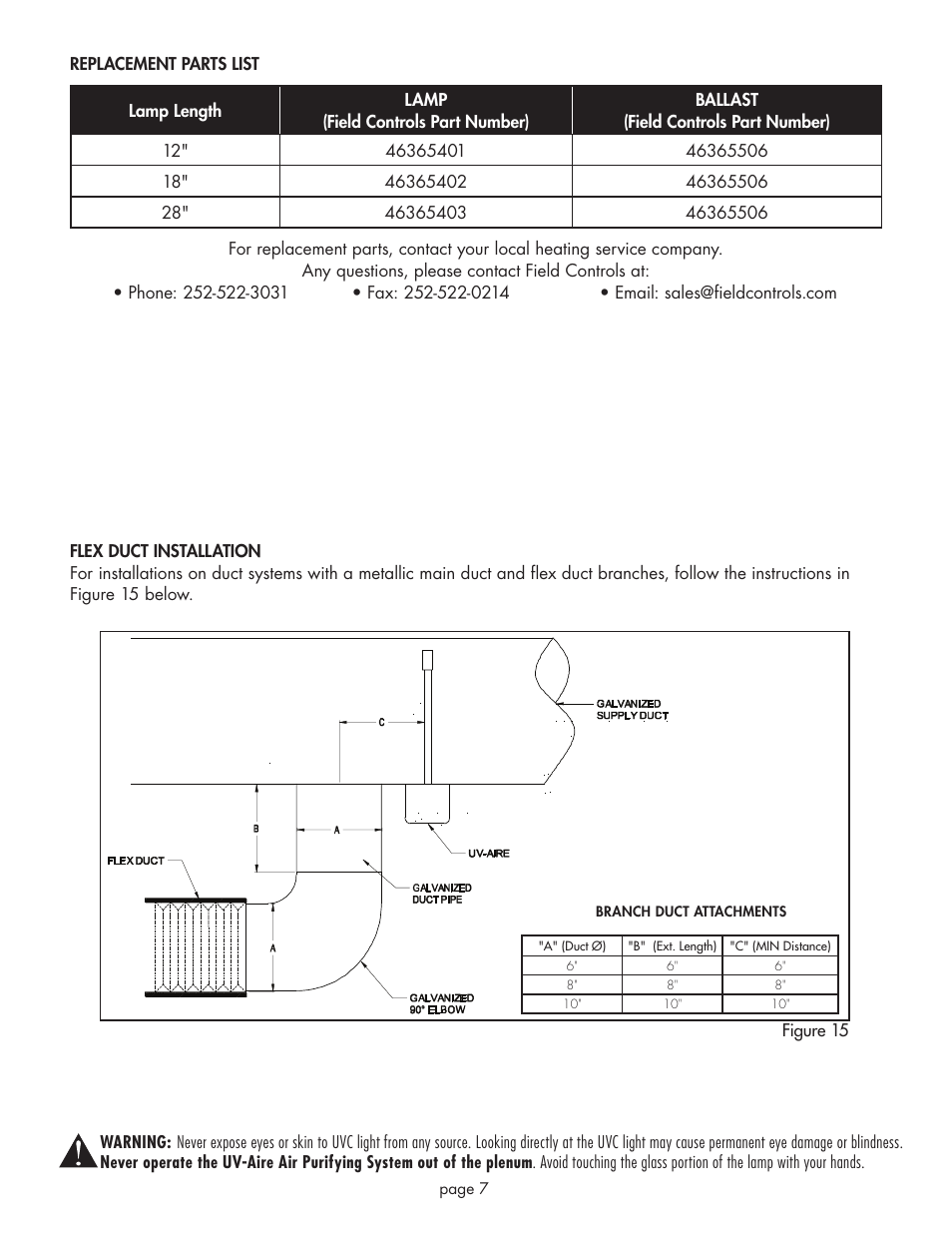 Field Controls UV-AIRE UV-E User Manual | Page 7 / 8