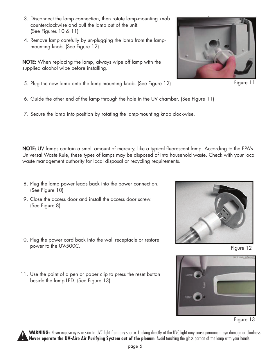 Field Controls UV-Aire Air Purifying System UV-500C User Manual | Page 6 / 8