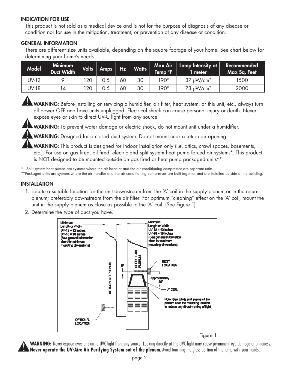 Field Controls UV-12 User Manual | Page 2 / 8