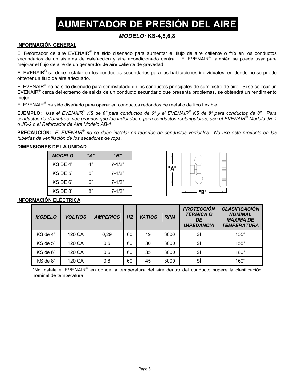 Aumentador de presión del aire | Field Controls TB26TB User Manual | Page 8 / 12