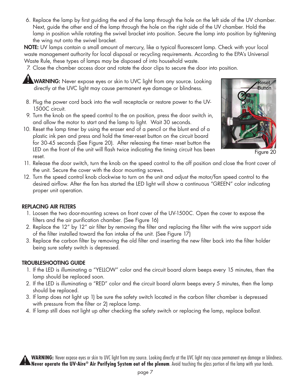 Field Controls UV-AIRE UV-1500C User Manual | Page 7 / 8