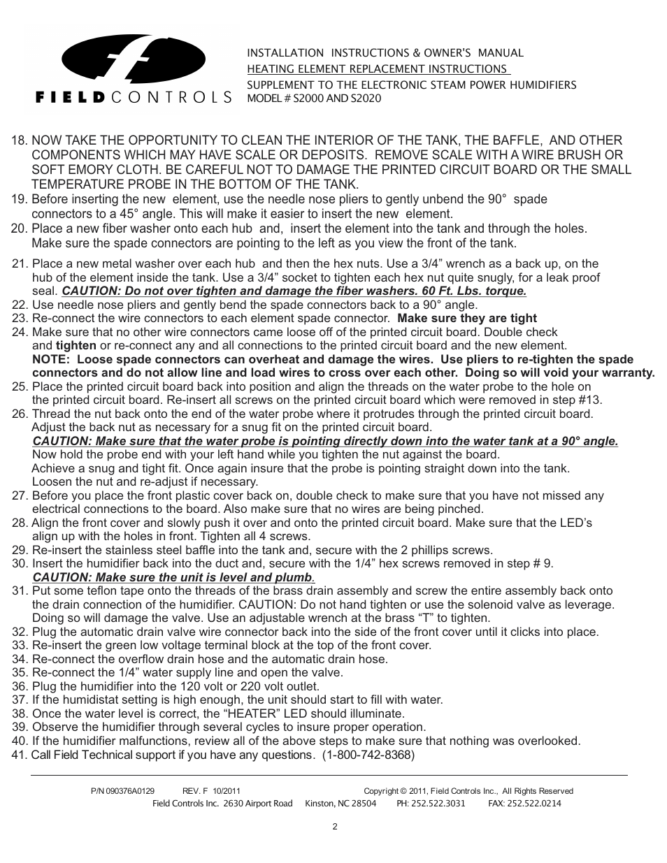 Field Controls S2000 User Manual | Page 2 / 2