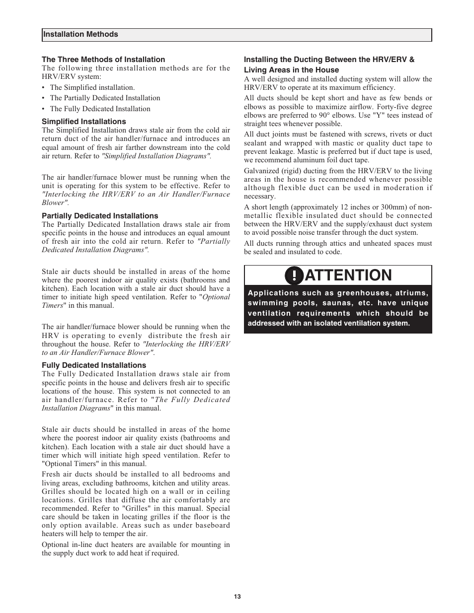 Attention | Field Controls Heat Recovery Ventilator FC95HRV. User Manual | Page 13 / 32