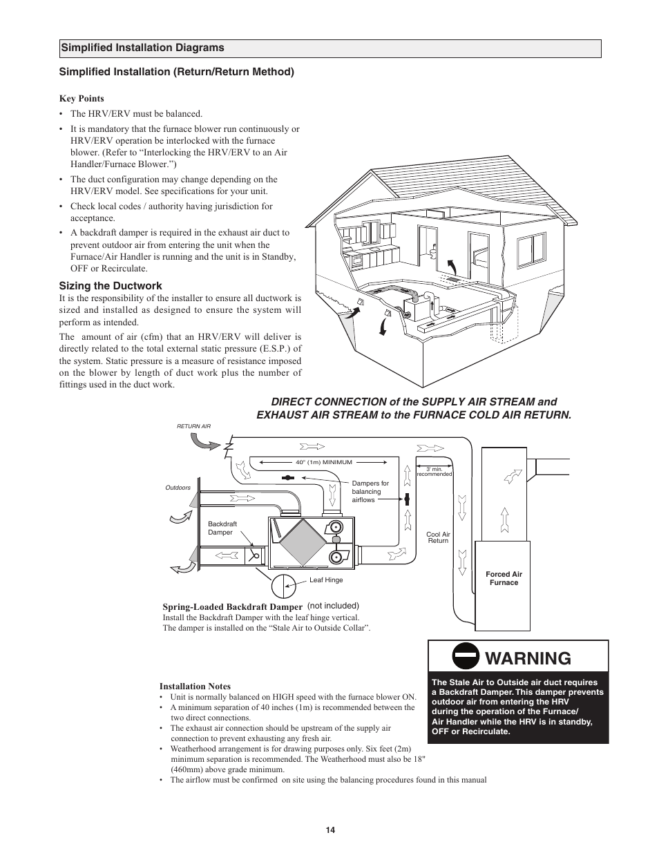 Warning | Field Controls Heat Recovery Ventilator FC95HRV. User Manual | Page 14 / 32