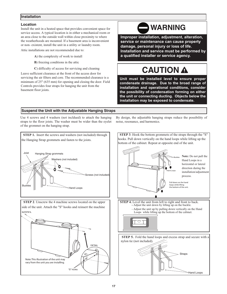 Caution, Warning | Field Controls Heat Recovery Ventilator FC95HRV. User Manual | Page 17 / 32