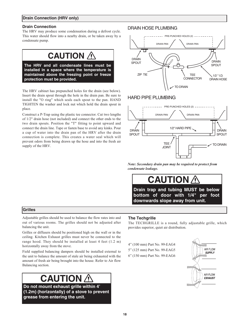 Caution, Hard pipe plumbing | Field Controls Heat Recovery Ventilator FC95HRV. User Manual | Page 18 / 32