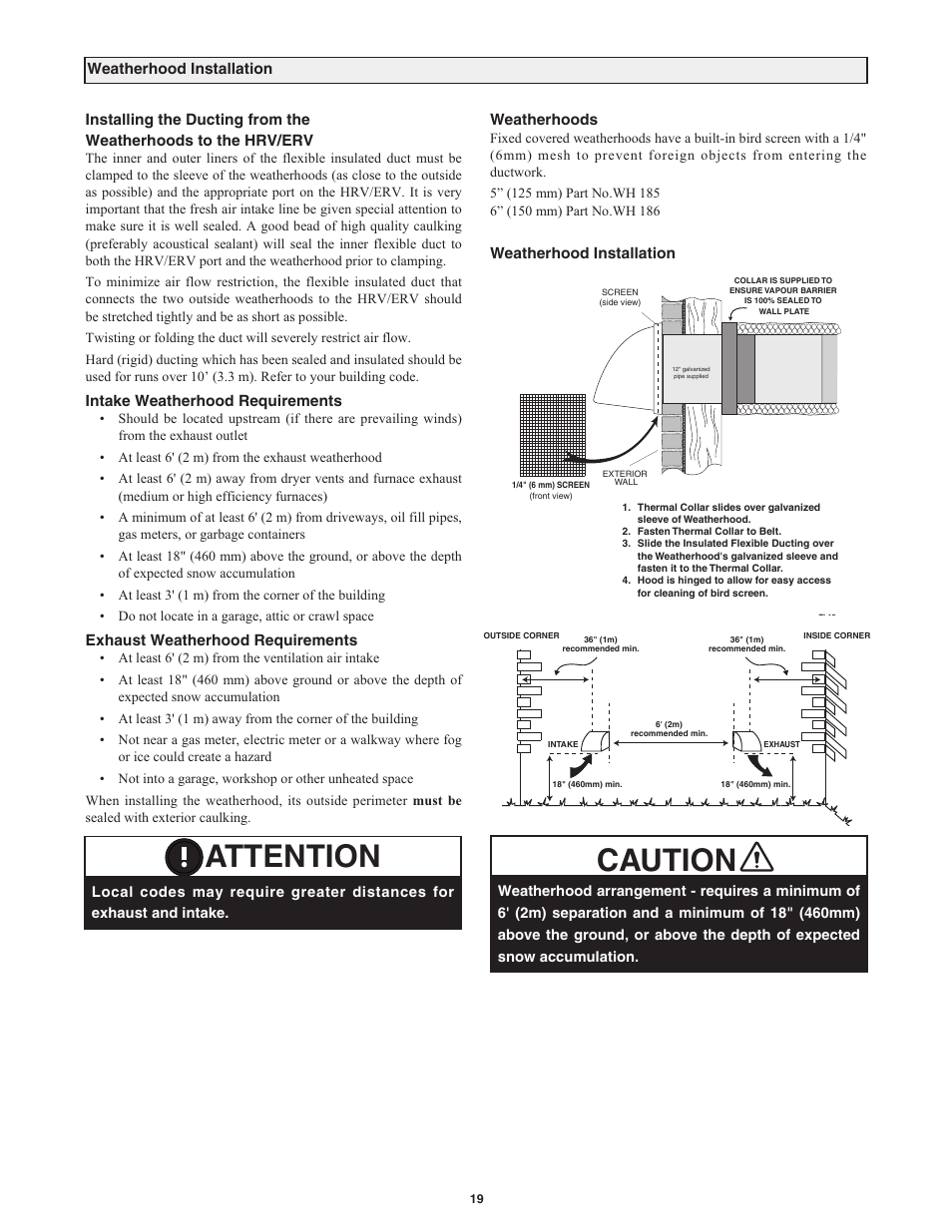 Caution, Attention | Field Controls Heat Recovery Ventilator FC95HRV. User Manual | Page 19 / 32