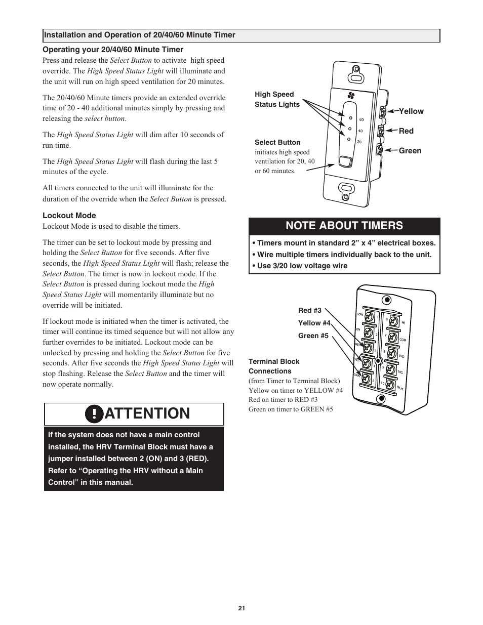 Attention | Field Controls Heat Recovery Ventilator FC95HRV. User Manual | Page 21 / 32