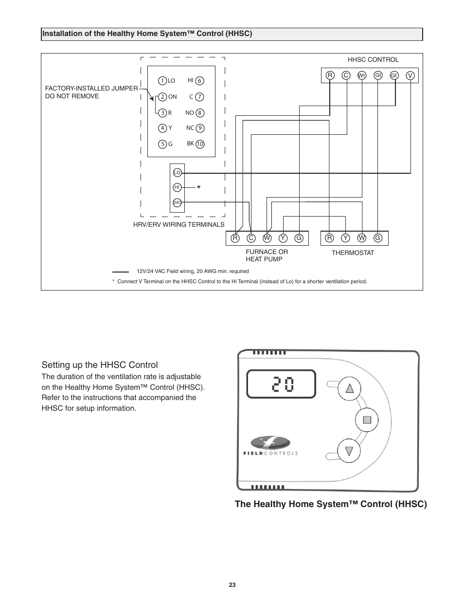 Setting up the hhsc control, The healthy home system™ control (hhsc) | Field Controls Heat Recovery Ventilator FC95HRV. User Manual | Page 23 / 32