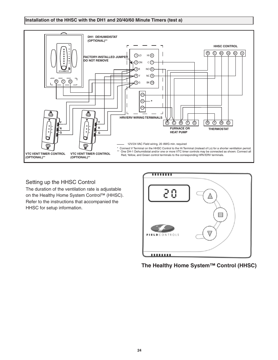 Setting up the hhsc control, The healthy home system™ control (hhsc) | Field Controls Heat Recovery Ventilator FC95HRV. User Manual | Page 24 / 32