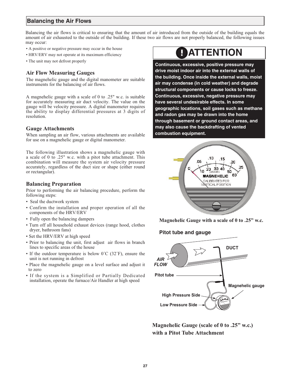 Attention | Field Controls Heat Recovery Ventilator FC95HRV. User Manual | Page 27 / 32