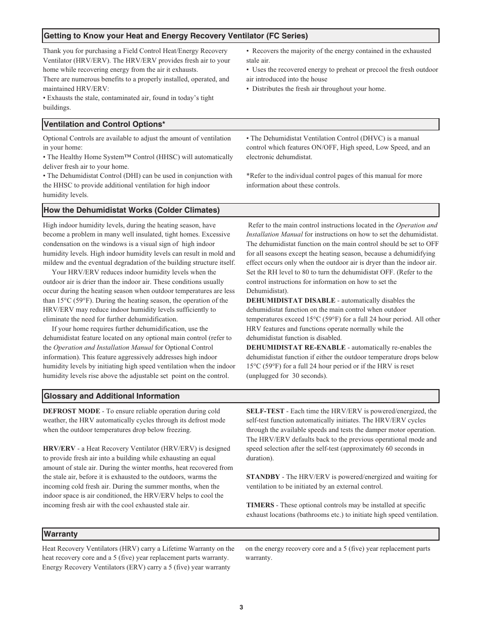 Field Controls Heat Recovery Ventilator FC95HRV. User Manual | Page 3 / 32