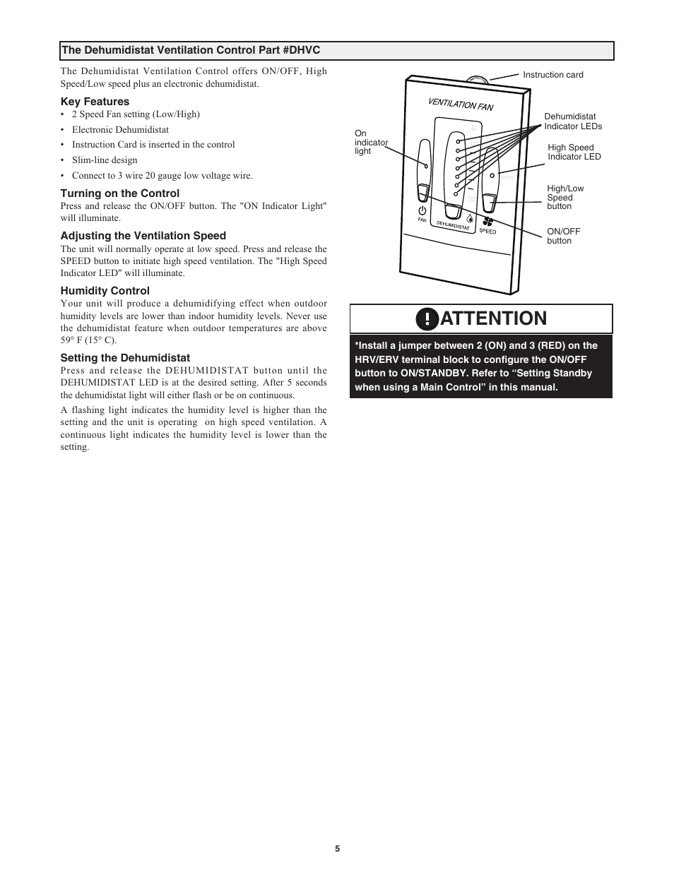 Attention | Field Controls Heat Recovery Ventilator FC95HRV. User Manual | Page 5 / 32