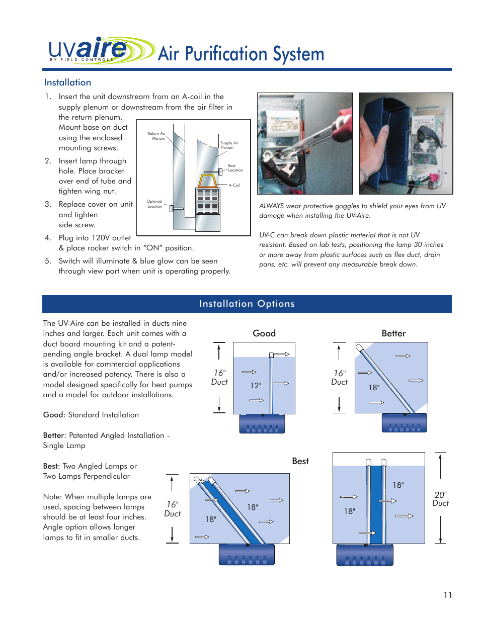 Uv-aire, Air purification system | Field Controls Solution For Great Indoors 24v User Manual | Page 11 / 12