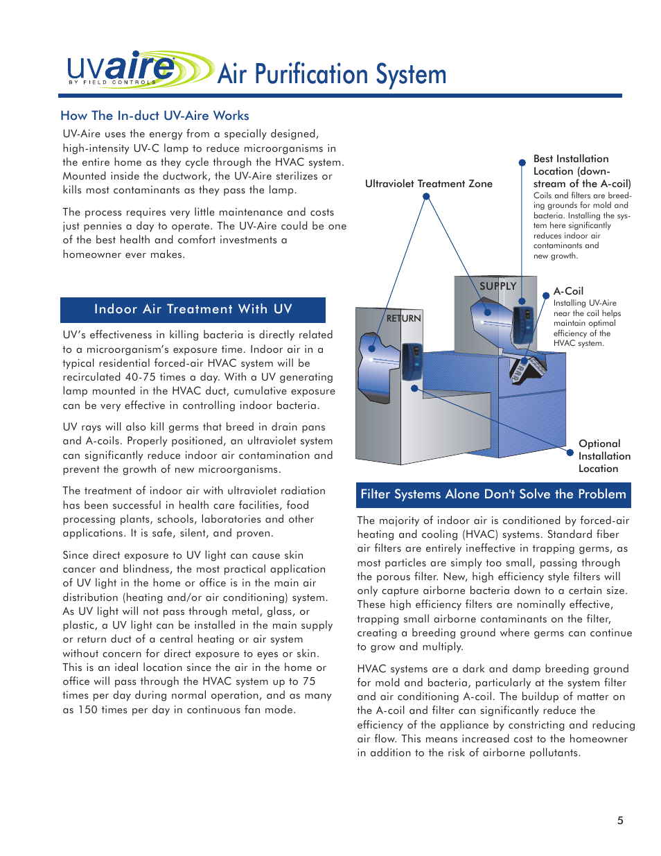 Uv-aire, Air purification system | Field Controls Solution For Great Indoors 24v User Manual | Page 5 / 12