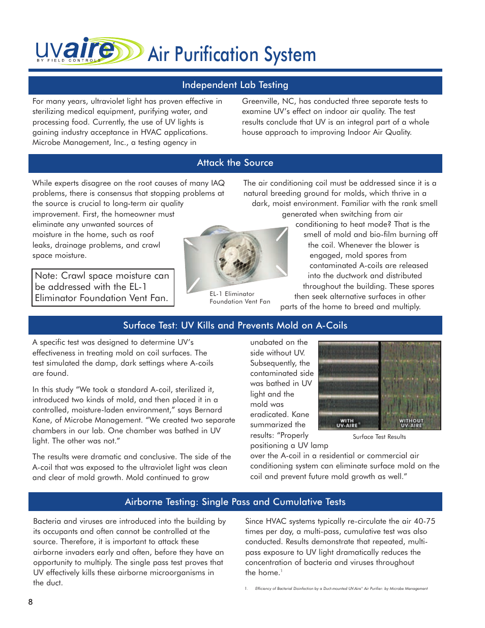 Uv-aire, Air purification system | Field Controls Solution For Great Indoors 24v User Manual | Page 8 / 12