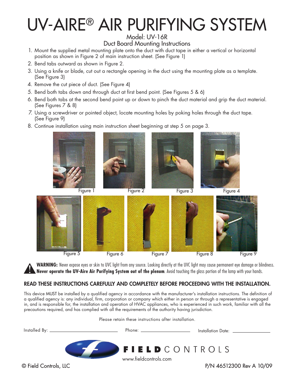 Field Controls UV-AIRE 46512300 User Manual | 1 page