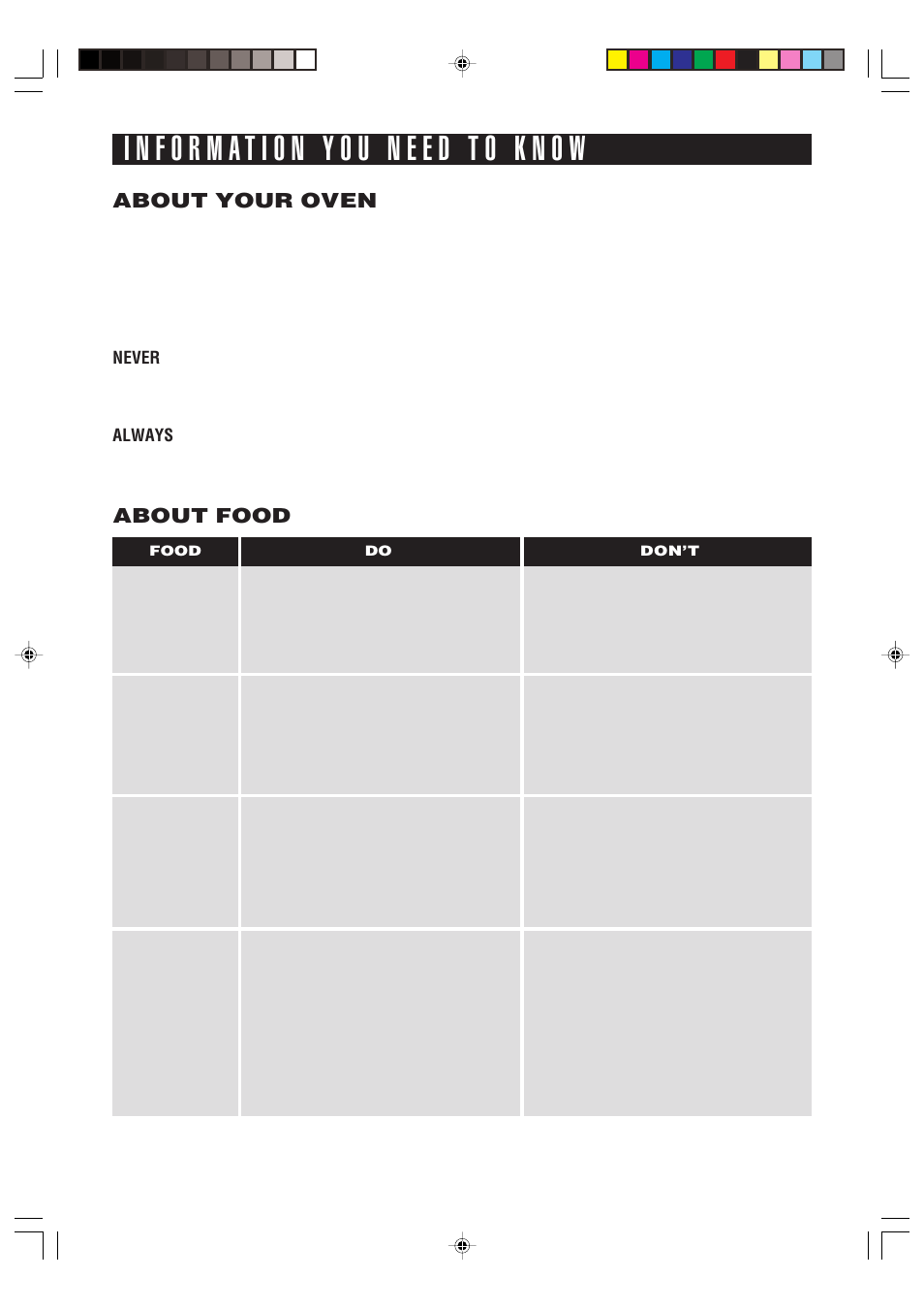 About your oven, About food | Food Quality Sensor R-320H User Manual | Page 6 / 24