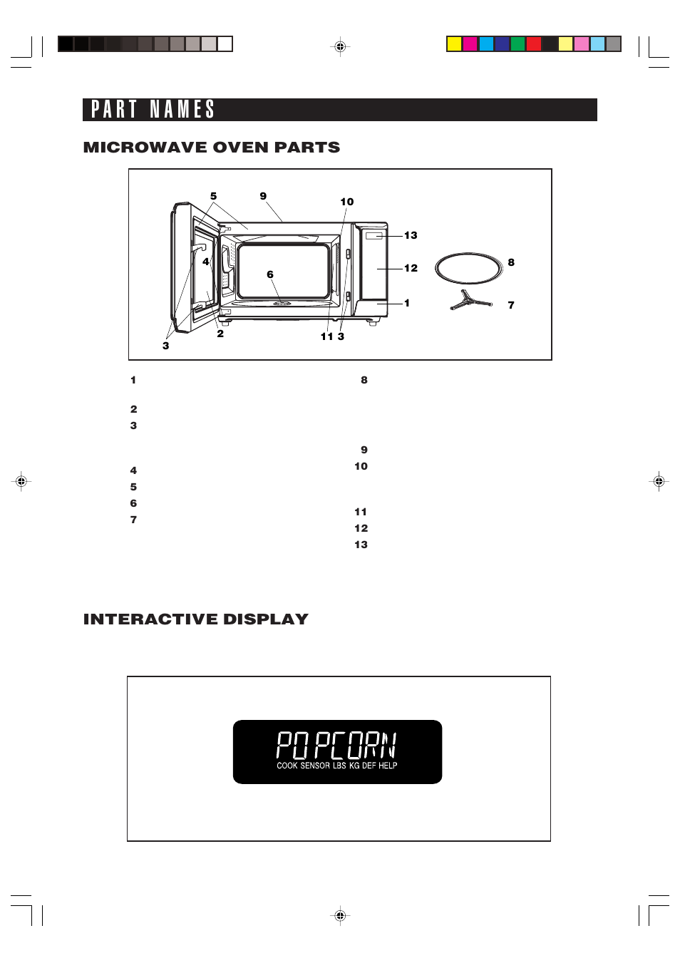 Microwave oven parts, Interactive display | Food Quality Sensor R-320H User Manual | Page 9 / 24