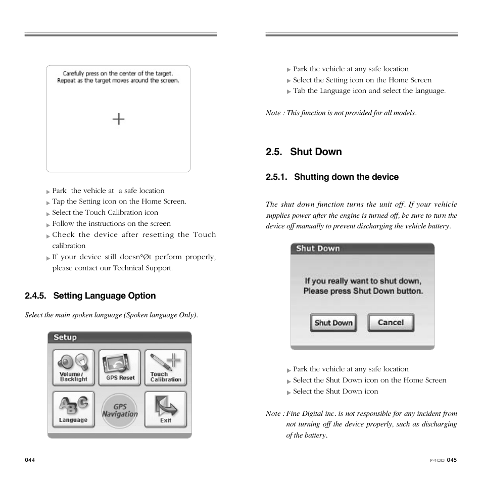 Shut down | Fine Digital 400 User Manual | Page 23 / 25