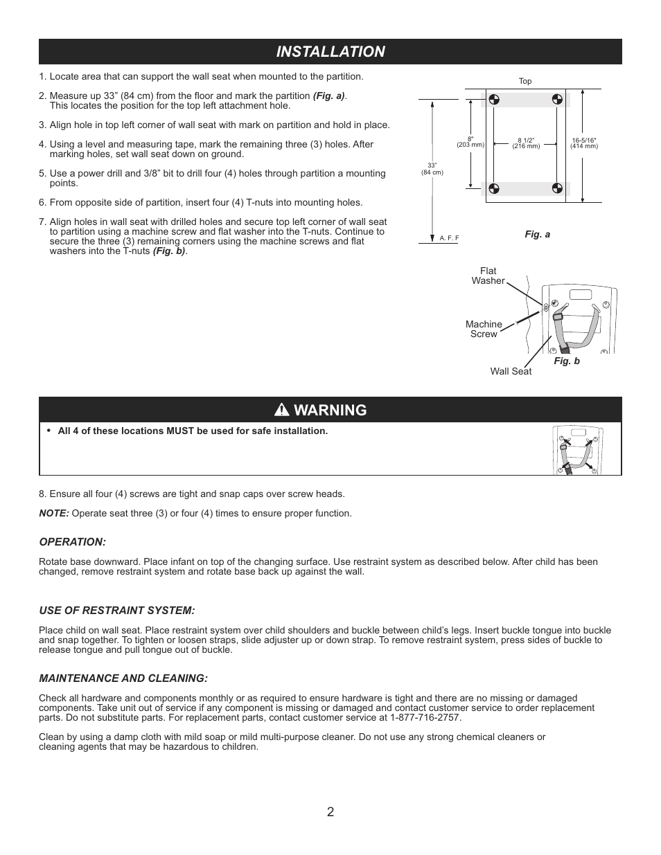 Installation, Warning | Foundations 103-BQS User Manual | Page 3 / 3