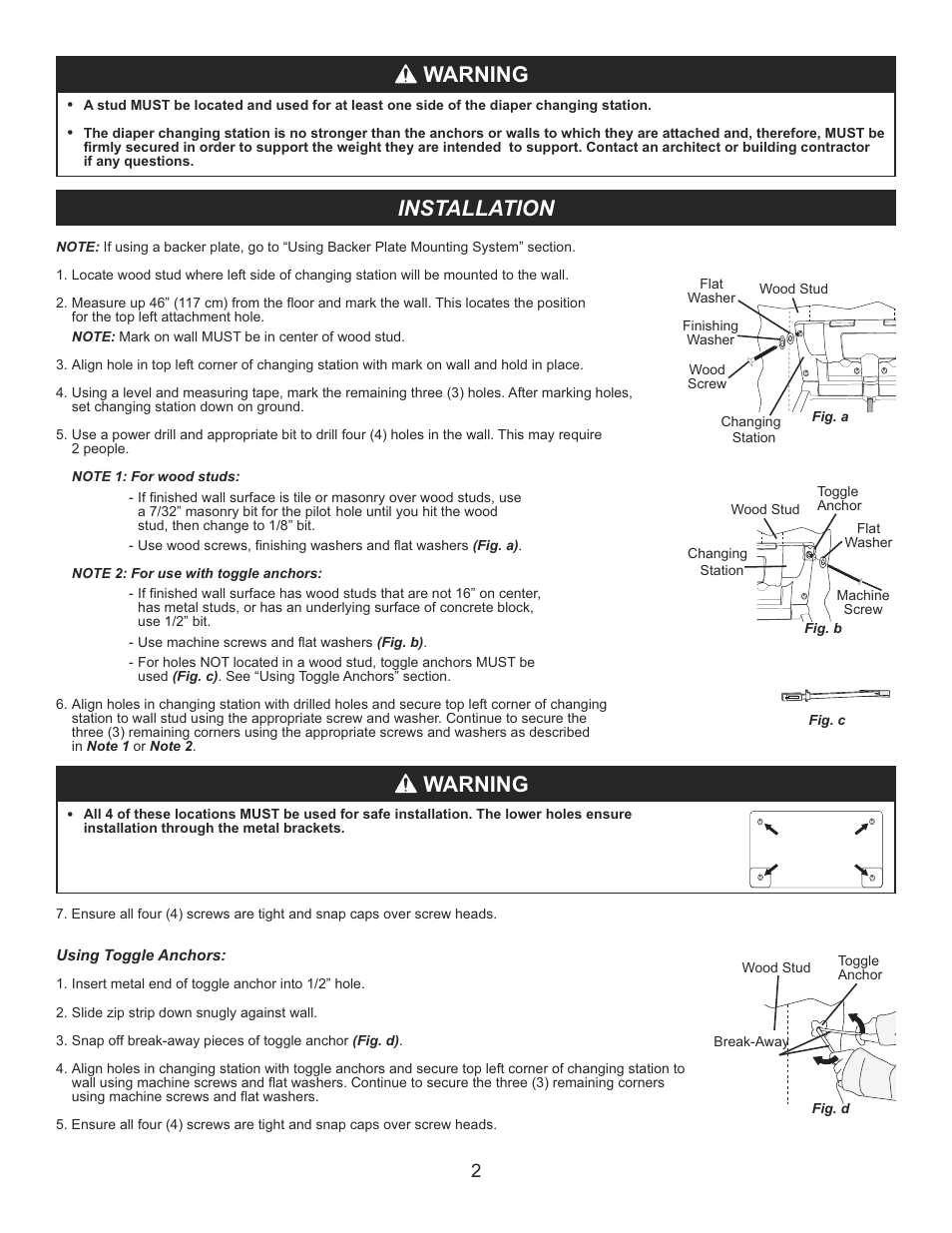 Installation, Warning | Foundations 100-EHBP User Manual | Page 3 / 4