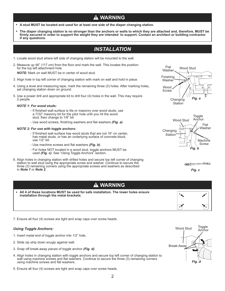 Installation, Warning | Foundations 100-EH User Manual | Page 3 / 4