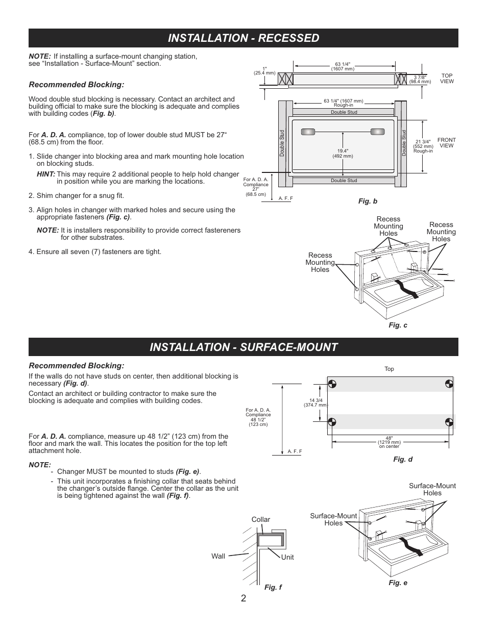 Installation - recessed, Installation - surface-mount | Foundations 100-SSE User Manual | Page 3 / 3